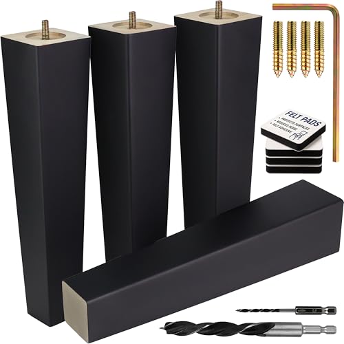 Airy Abode Premium Black Square Furniture Legs (Full Install Kit) - Pick Your Size and Color - color: Black, size: 12 Inches
