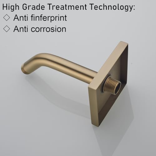 RANDOM Shower Arm with Flange,Gold 6 Inches Wall Mount Angle Shower Head Extension Arm For Fixed Shower Head Stainless Steel,Brushed Gold.RD-91018-6BG-SQ - color: 6″ Brushed Gold(Square Flange)