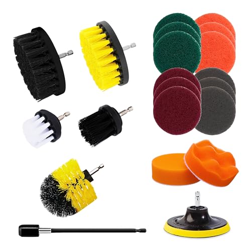 Diamond Shine 21-Piece Drill Power Scrubber Attachment Set – Scrub Brushes, Hook-and-Loop Pads, Sponges & 6" Extension for All-Purpose Cleaning