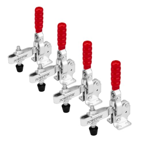 POWERTEC 4PK Toggle Clamp, 500 lbs Capacity, 12130 Quick Release Vertical Clamps w/Antislip Rubber Pressure Tip for Woodworking Jigs and Fixtures, Welding, Drill Press, Crosscut Sled (20335-P2) - size: 12130, 4PK