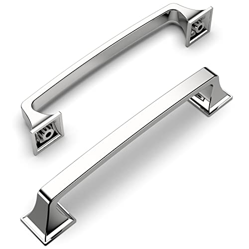 Amerdeco 10 Pack Polished Chrome Cabinet Pulls 5 Inch(128mm) Hole Center Cabinet Hardware Kitchen Cabinet Handles for Bathroom Drawer Pulls Dresser Pulls ZH0002 - color: Polished Chrome, size: 5" hole center