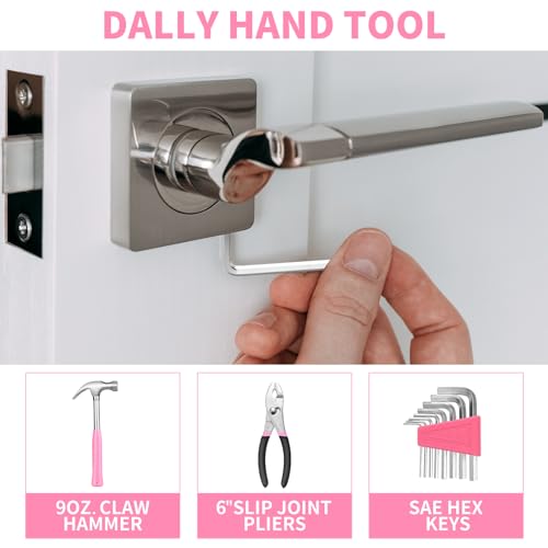 HANGYING 39-Piece Household Tool Set, Pink Tool Kit for Women with Toolbox - color: Pink