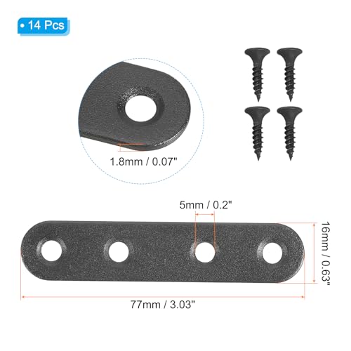 PATIKIL Stainless Steel Flat Mending Plate 3.03 x 0.66 Inch,14 Pieces Flat Straight Brace Brackets Joining Plates Repair Fixing Bracket Connector with Screws, Black - size: 77x16mm