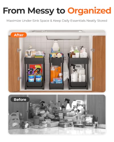Sevenblue 3-Pack 2-Tier Under Sink Organizers with Sliding Drawers - color: Black, size: 12.8 Inch