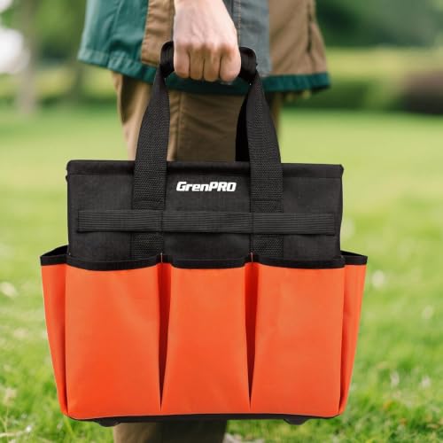 GRENPRO Garden Tool Bag, 10 Pockets, Adjustable Shoulder Strap, Orange - size: 13" Garden Tool Bag Orange