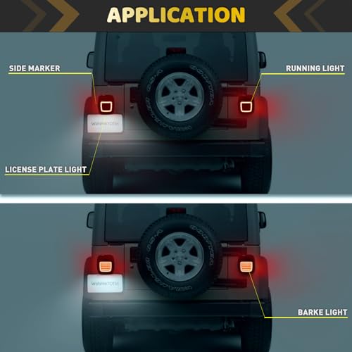 2Pcs Square Smoked Lens LED Halo Brake Stop Running/Reverse/License Plate/Clearance marker Combination tail Lights, Universal Fit for 1979-2006 Wrangler TJ/YJ/CJ5/CJ7, Trucks, Trailers