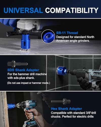 15Pcs Diamond Hole Saw Kit, Tile Hole Saw Kit for Quartz & Granite | 9 Hole Saws (1/4" to 4"), Finger Bit & Chamfer Bit Included, Hex & SDS Plus Adapters, Vacuum Brazed Diamond - size: 1/4",5/16",4/5",1",1-3/8",2",3",4"