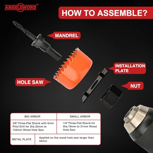ANGELSWORD Hole Saw Set 22 PCS Double-Ground Teeth Hole Saw Kit, Hole Saw Drill Bit Kit, 3/4"-6" (19-152mm) 13 PCS Saw Blades, for Drywall, Soft Wood, Plywood, Plastic, PVC