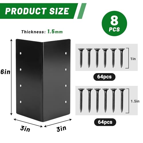 8 Pack Raised Garden Bed Corner Brackets, 3"x 3" x 6" Metal Corner Brackets for 9"-12" Garden Bed with Screws for Wood Frame, Flower or Vegetable Planter Garden - style: Matte black -8pack