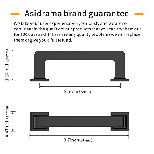 Asidrama 10 Pack 3 inch Matte Black Kitchen Cabinet Handles | Heavy-Duty Solid Zinc, 2 Screw Sizes, 3" Hole Center(76mm), Cupboards, Drawers, Dressers, Furniture, Hardware - color: Matte Black, size: 3" Hole Center(76mm)