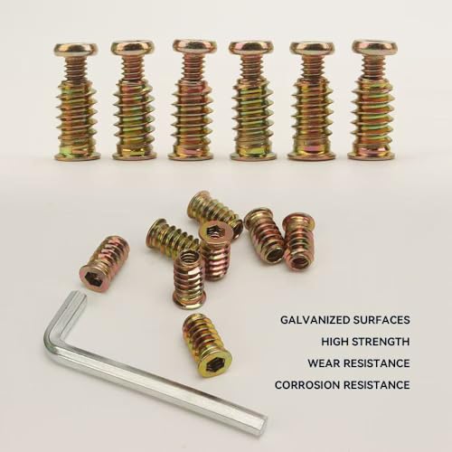 28pcs 1/4-20 x 3/4" Furniture Screw Nut Threaded Wood Insert, 28pcs 1/4-20 x 19/32" Wood Inserts Bolt Fastener Connector Hex Socket Drive Screw-in Nuts with Hex Spanner - size: 28pcs