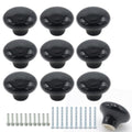 10-Pack Ceramic Cabinet Knobs Black 32mm Round Drawer Pull - color: Black