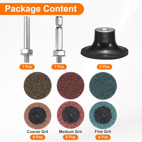 HARFINGTON 28pcs Quick Change Discs Set 2" Lock Sanding Discs with 1/4" Shank Pad Holder Coarse/Medium/Fine Grit Surface Conditioning for Polish Rust Removal - size: 2"