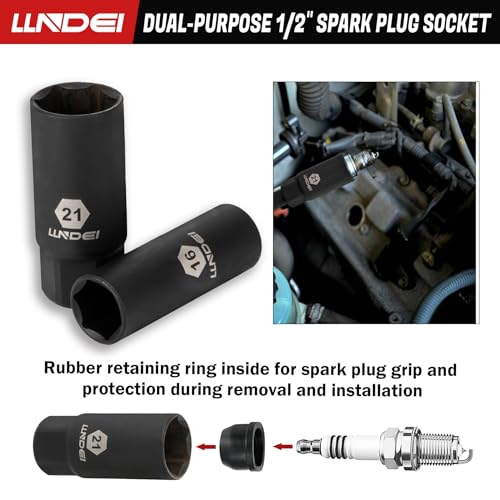 LLNDEI 1/2" Drive Deep Impact Socket Set 37Pcs SAE/Metric CR-MO - size: 37-Piece 1/2" Drive Socket Set SAE & Metric