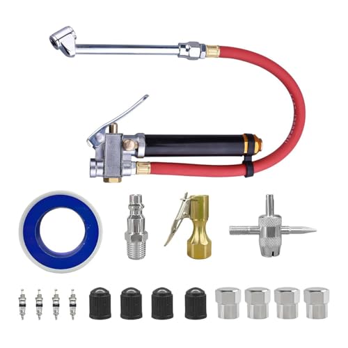 17PCS 0-200 PSI Tire Inflator Gauge, 1/4 Inch NPT, Red - color: Red