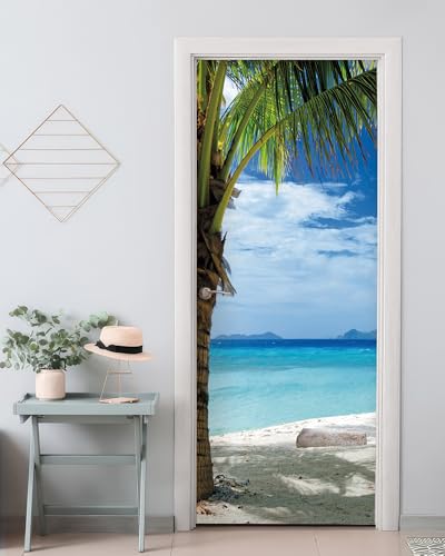 FLFK Tropical Beach Door Mural - Peel & Stick Removable Wallpaper (30.3x78.7 in, 2-Panels) | Split Left/Right Design - color: Mt2219, size: 30.3"x78.7"