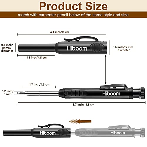 Hiboom 2 Pack Carpenter Pencils with Pencil Cap and 18 Refills, Black - color: Black