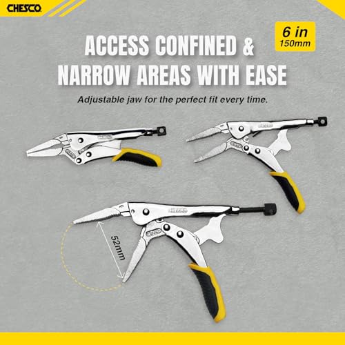 CHESCO 10-Inch Curved Jaw & 6-Inch Long Nose,2nd Gen Easy Release Patented Force-Saving Locking Pliers, Premium Cr-Mo Steel Vise-Grips for Welding, Automotive, HVAC & Plumbing, Locking Pliers - size: 10 Inch & 6 Inch
