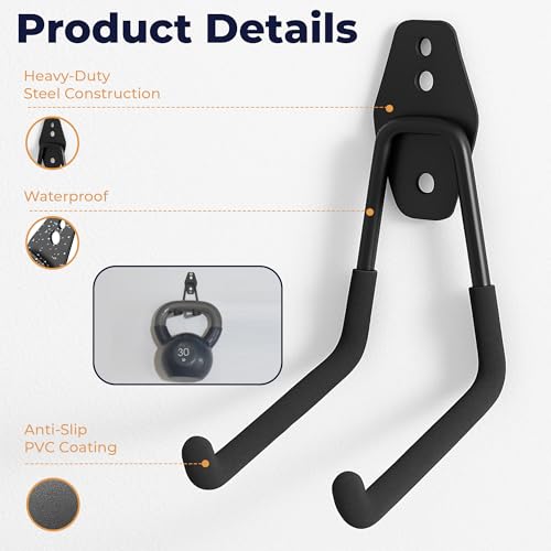 Moneek's Hardware 16 Pack Garage Storage Hook Anti-Slip Coating Heavy Duty Wall Mount Hooks for Hanging Bikes, Ladder, Garden Power Tools - color: Black