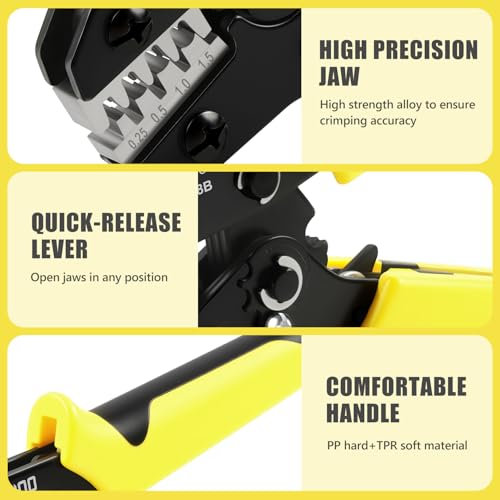 Wire Crimping Tool Open Barrel Terminals Ratchet Wire Crimper for Molex Style Deutsch Pin DELPHI AMP Dupont JST TYCO Connectors 24-14 AWG