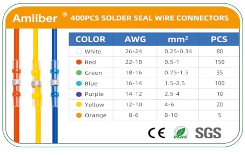 400PCS Solder Seal Wire Connectors, Heat Shrink Butt Connectors Solderstick Solder Stick Waterproof Wire Electrical Connector Kit for Marine Automotive Boat Truck Wire Joint (26-6 Gauge) - size: 400 PCS Solder Sticks Without Heat Gun