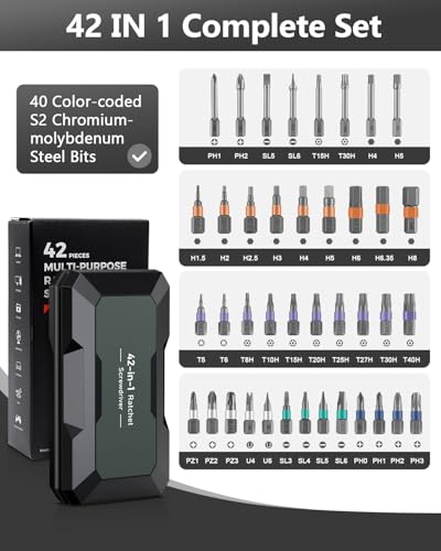 ORIA 42 in 1 Screwdriver Set, Magnetic Ratchet Screwdriver Kit with Ratchet Handle, 40 Precision Bits, DIY Repair Tool Kit for Electronics, Bike, Furniture, Computer, Phone - color: Black