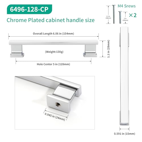 Chrome Plated Kitchen Square Cabinet Handles 5 Inch 10 Pack - color: Chrome Plated, size: 5"/128MM Hole Center