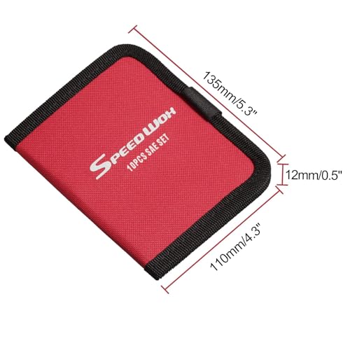SPEEDWOX 10 Pockets Wrench Tool Organizer Bag, Tool Storage Bag for Mini Wrenches, SAE 5/32-7/16", Red Canvas Tool Organizer with Protective Flap - size: SAE Pouch