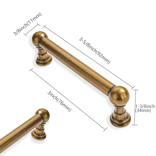 10 Pack 3 Inch Hole Center Antique Brass Cabinet Pulls 100% Solid Heavy Duty Dresser Pulls Cabinet Drawer Pulls for Kitchen Cupboard Hardware - color: Antique Brass, size: 3 inch hole center