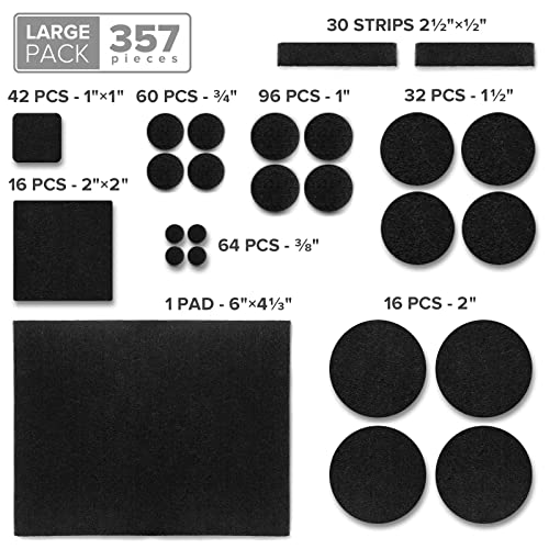 X-Protector 357 Pcs Black Felt Furniture Pads - Heavy Duty Floor Protectors - size: 357 PCS Black
