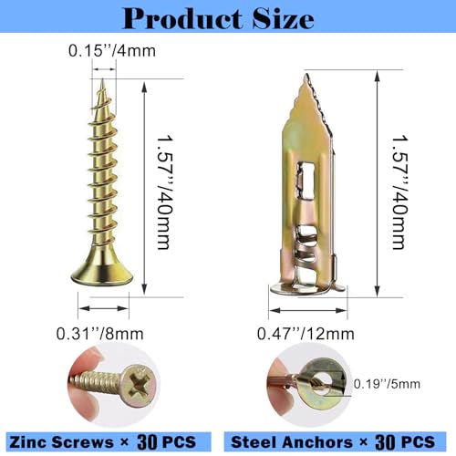 80PCS Self Drilling Drywall Anchors with Screws,40 Sheetrock Anchors (0.47x1.57 Inch) & 40 Zinc Expansion Screws - size: 80PCS--0.47x1.47inch