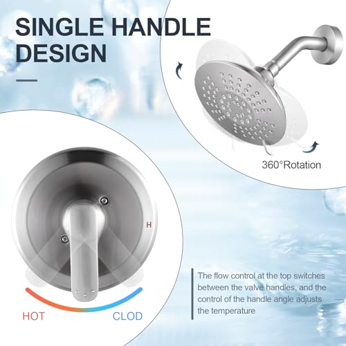 Shower Faucet with Valve, Bathroom Shower Faucet Kit, Solid Brass Shower Head Faucet Set Complete, Single Handle Rain Shower Head Trim Kit for Bathroom, Brushed Nickel - color: Brushed Nickel