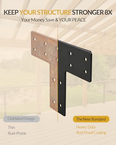 6 Pcs Heavy Duty T Plate Brackets, 12"x8" Black T Shape Mending Plate, 0.12" (3mm) Thick Steel Flat Bracket for 4x4 6x6 Wood Post to Beam, Truss Framing, Pergola & Furniture Repair - size: 6 Pack, style: Standard T-Plate
