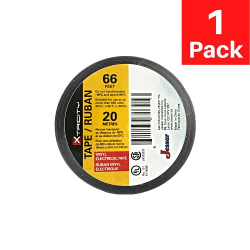 Xtricity Vinyl Black Electrical Tape 3/4" x 66 Ft for Electrical Insulation - color: Black, size: 1 Pack