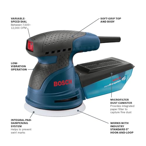 Bosch ROS20VSK 5 In. Palm Random Orbit Sander/Polisher - style: Sander with Case