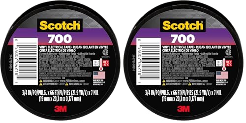 Scotch Vinyl 700 Electrical Tape, Black, 3/4-in x 66-ft, General Purpose, Commercial Grade, Rated for Temperatures Up to 194-Degree, Highly Flexible, Stretchy & Conformable (700), 1 Roll (Pack of 2) - style: 2 Pack