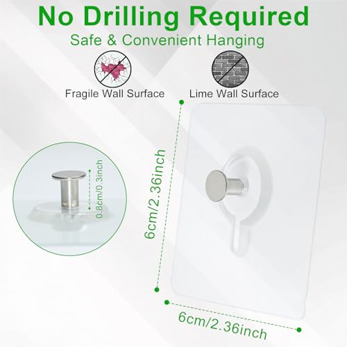 Picture Hanging Hooks,6 PCS Heavy Duty Wall Hangers Without Nails - color: Transparent-6PCS