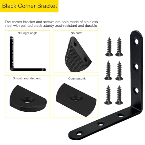 4 Pcs Black L Bracket Corner Braces Stainless Steel 4" x 4" Shelf Bracket for Wood, Shelves, Furniture, 90 Degree Support Joint Right Angle Brackets 100x100mm - size: 4PCS-Black 100*100mm/4*4in