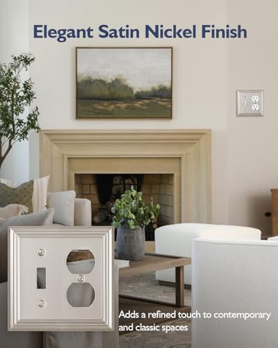 Switch Plates Outlet Covers, 1-Pack Metal Wall Plate, Satin Nickel - color: Satin Nickel, size: 1 Toggle/1 Duplex 1PK