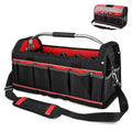 HAUTMEC 20" Heavy-Duty Open Top Tool Bag with Waterproof Clear Cover, Large Tool Tote with Rotating Handle, Rigid Frame, Wear-Resistant Hard Base & Padded Shoulder Strap – HT0296 - style: Tool Tote | Waterproof