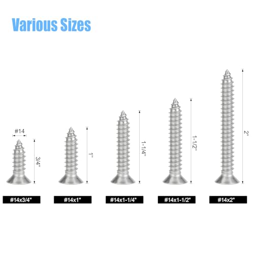 DYWISHKEY 56-Piece Wood Screws Assortment Kit - 14 Sizes, Assorted Wood Screws - size: #14