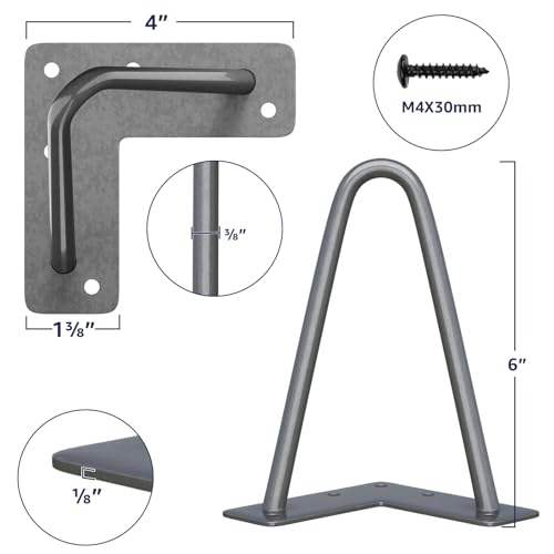 SMARTSTANDARD 6 Inch Heavy Duty Hairpin Furniture Legs, Grey 4PCS - color: Grey, size: 6 Inch