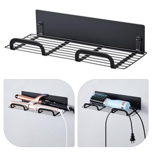Straighteners Holder Wall Mounted Metal Hair Dryer Holder for Curling Wands Accessories Adhesive Curling Iron Holder Hair Tool Organizer for Vanity Bathroom Barber Shops (Black)