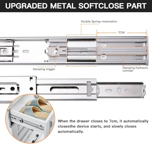 10 inch Soft Self Close Drawer Slides 6 Pairs (12pcs) Full Extension Ball Bearing 3 fold Full Stretch Side Mount Drawer Slides 100 LB Capacity Drawer Slide 10" Silver - size: 10 inch-250mm