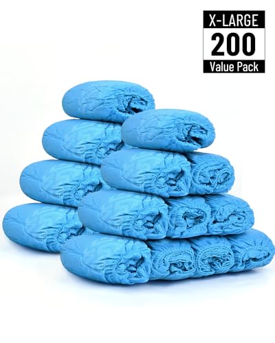 Buself X-Large 200 Count Shoe Covers Disposable Non-Slip, Premium Cloth Boot Covers, Slip-resistant, Durable, Breathable, Non-toxic, Recyclable, Stretchable Fits Up to Size 13 US Men - Blue - size: 200ct Up to Men13 & Women All