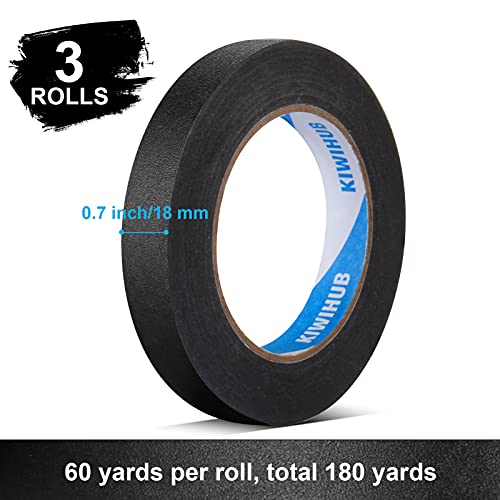 Black Painters Tape, 0.7 in x 60 yd x 3 Rolls(180 Yards Total) - color: Black, size: 0.7", 60 yards