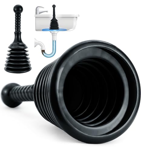 Luigi's Sink Plunger Kitchen - Sink Plunger Bathroom - Drain Bathtub or Shower - Small and Powerful Clog Remover - Commercial Style "Plumbers Plungers" with Large Bellows - Black - Small - color: Black
