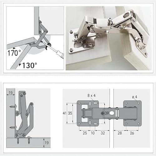 Qrity 4X Cabinet Door Hinges 170 Degree Hidden Frameless with Screws - size: 4 Pcs Hinges