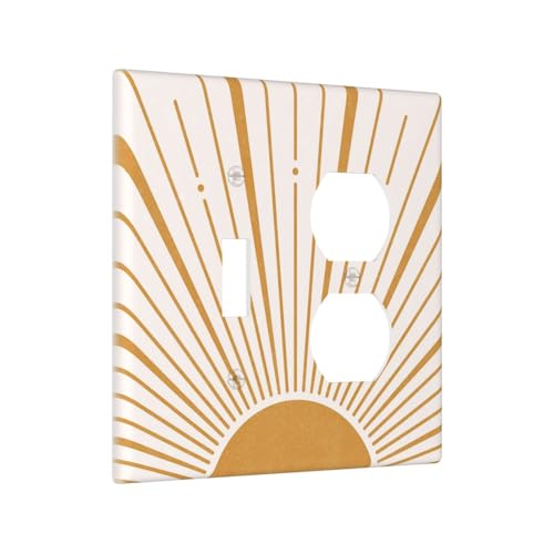 Boho Gold Sun Mid Century Sunrise Simple Wallplates 1 Toggle 1 Duplex Switch Plate Electrical GFCI Faceplate Decorative Light Switch Covers for Bedroom Living Room Decor - color: Boho Gold Sun Mid Century Sunrise Simple, size: 1 Toggle 1 Duplex / 4.6 X 4.