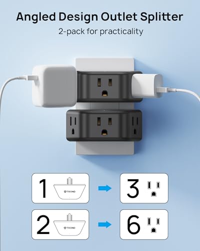 TROND Black Outlet Extender 2 Pack, 3 Plug Outlet Adapter - color: Black, size: 3AC-3 Prong Plug, 2 Pack
